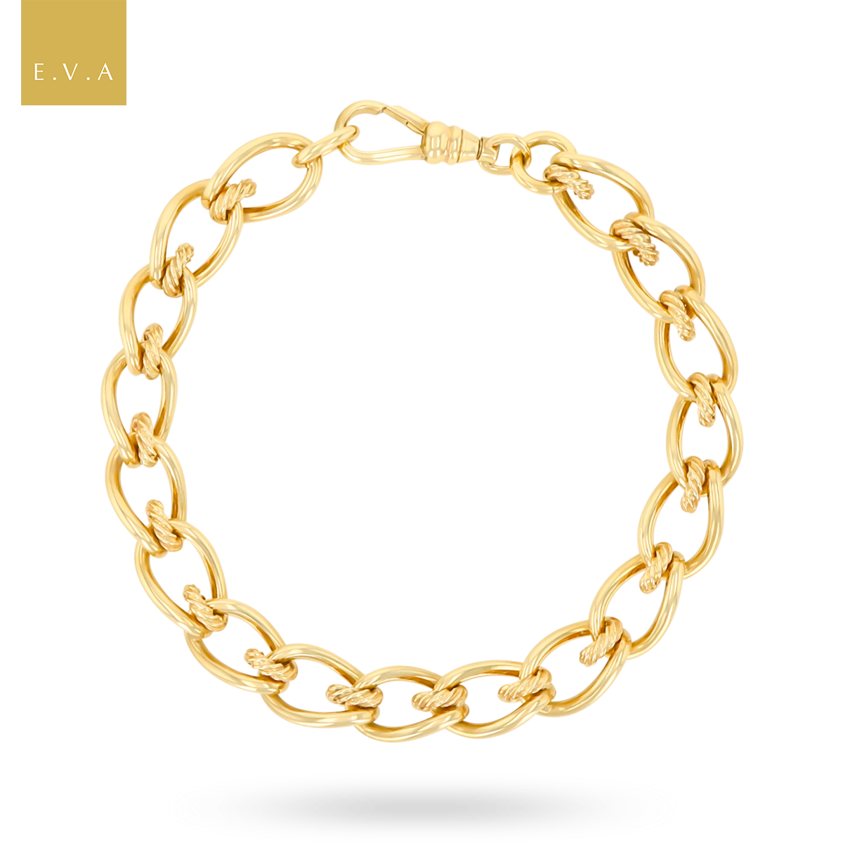 9ct Yellow Gold Elongated Curb & Cable Fancy Link Bracelet