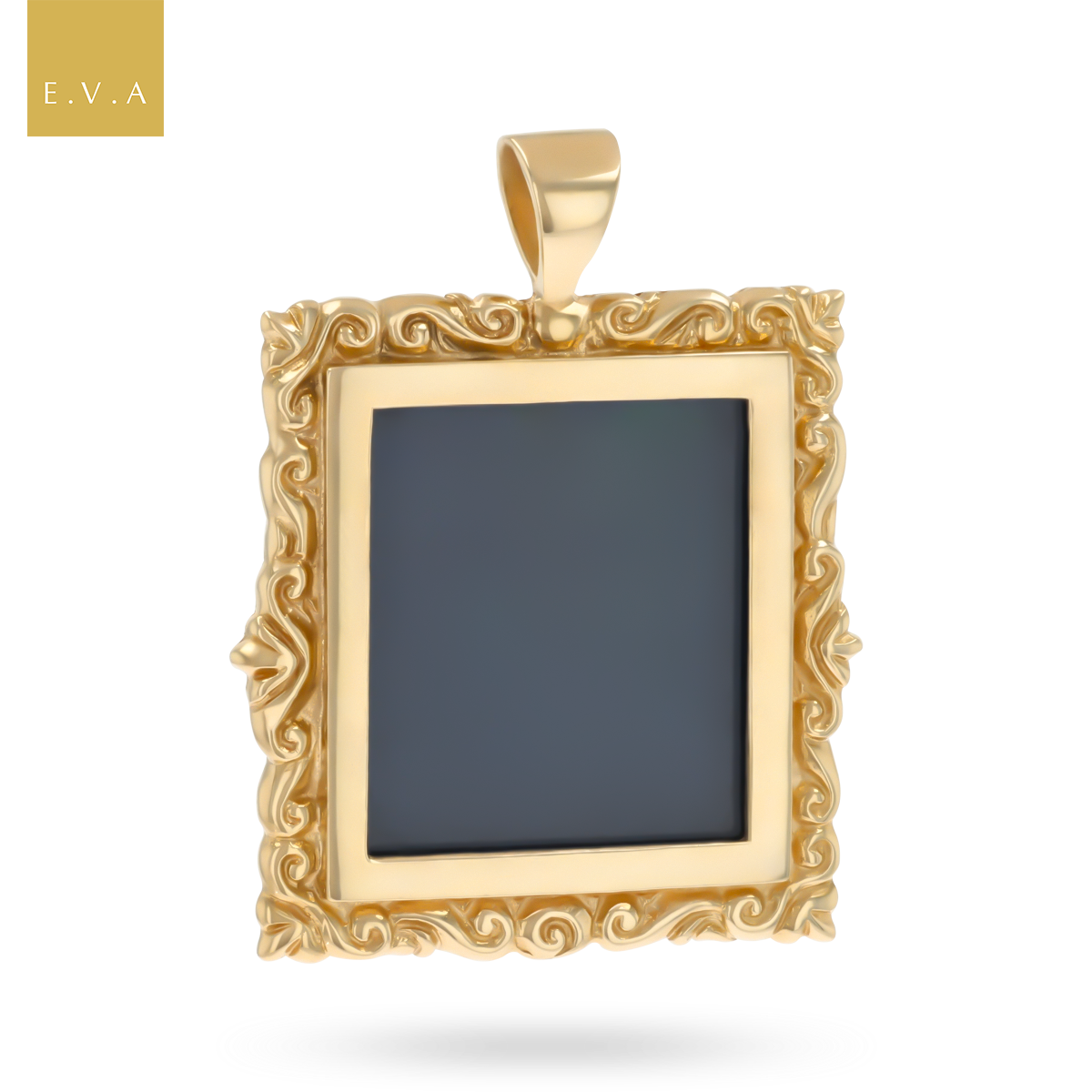 9ct Yellow Gold Rectangle Scroll Picture Frame Pendant