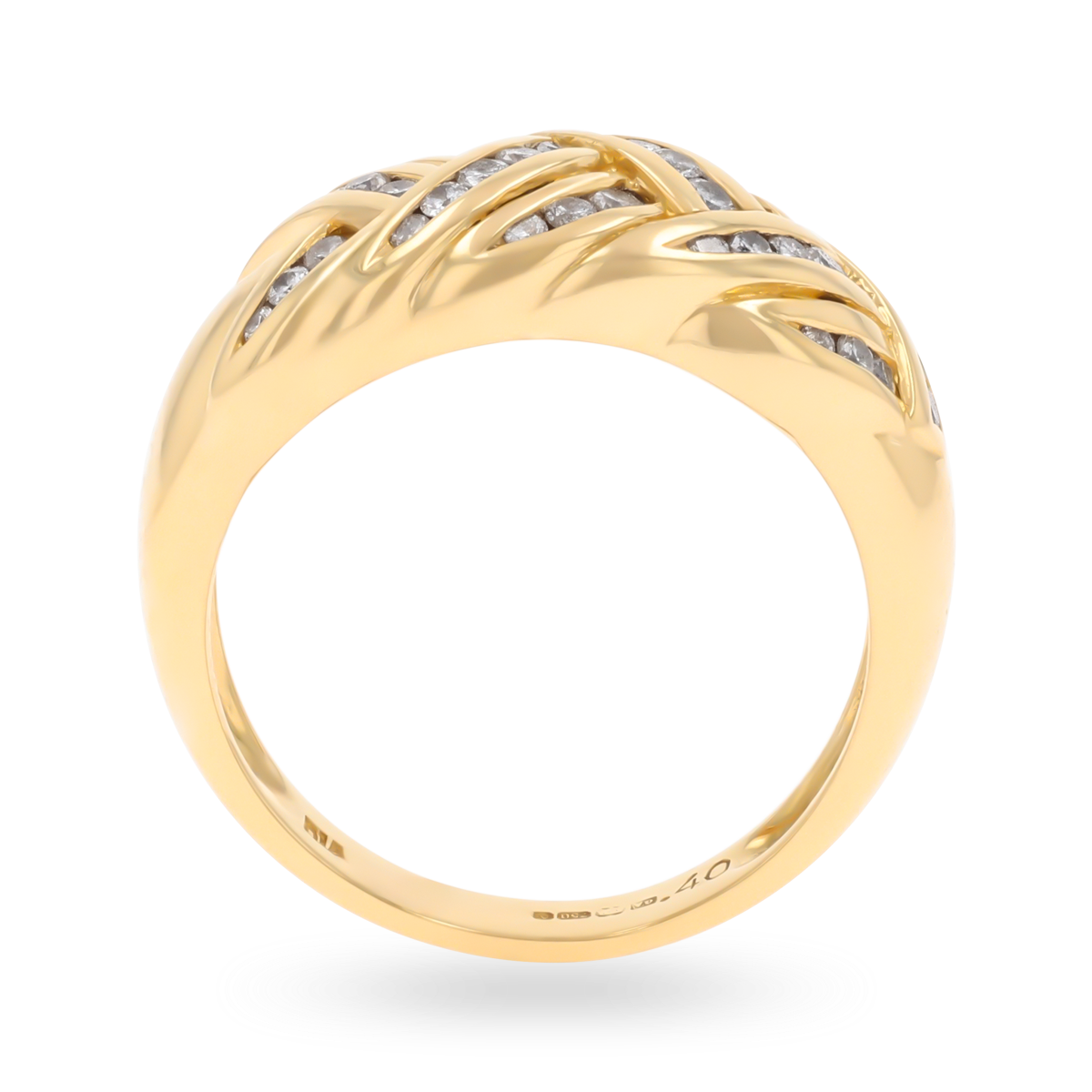 18ct Yellow Gold Diamond Set Weave Bombé Ring