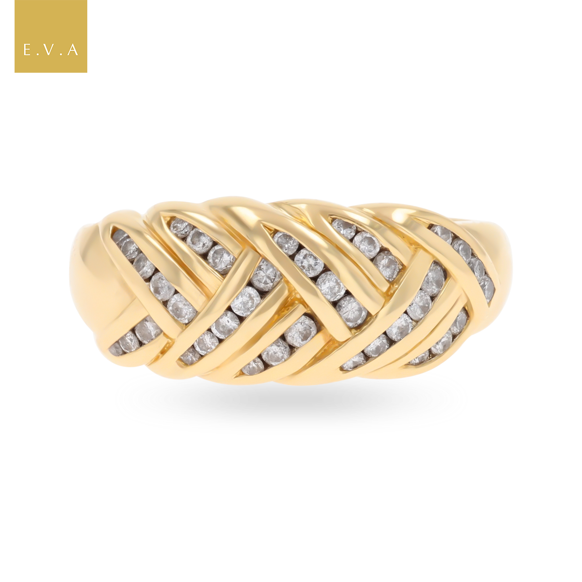 18ct Yellow Gold Diamond Set Weave Bombé Ring