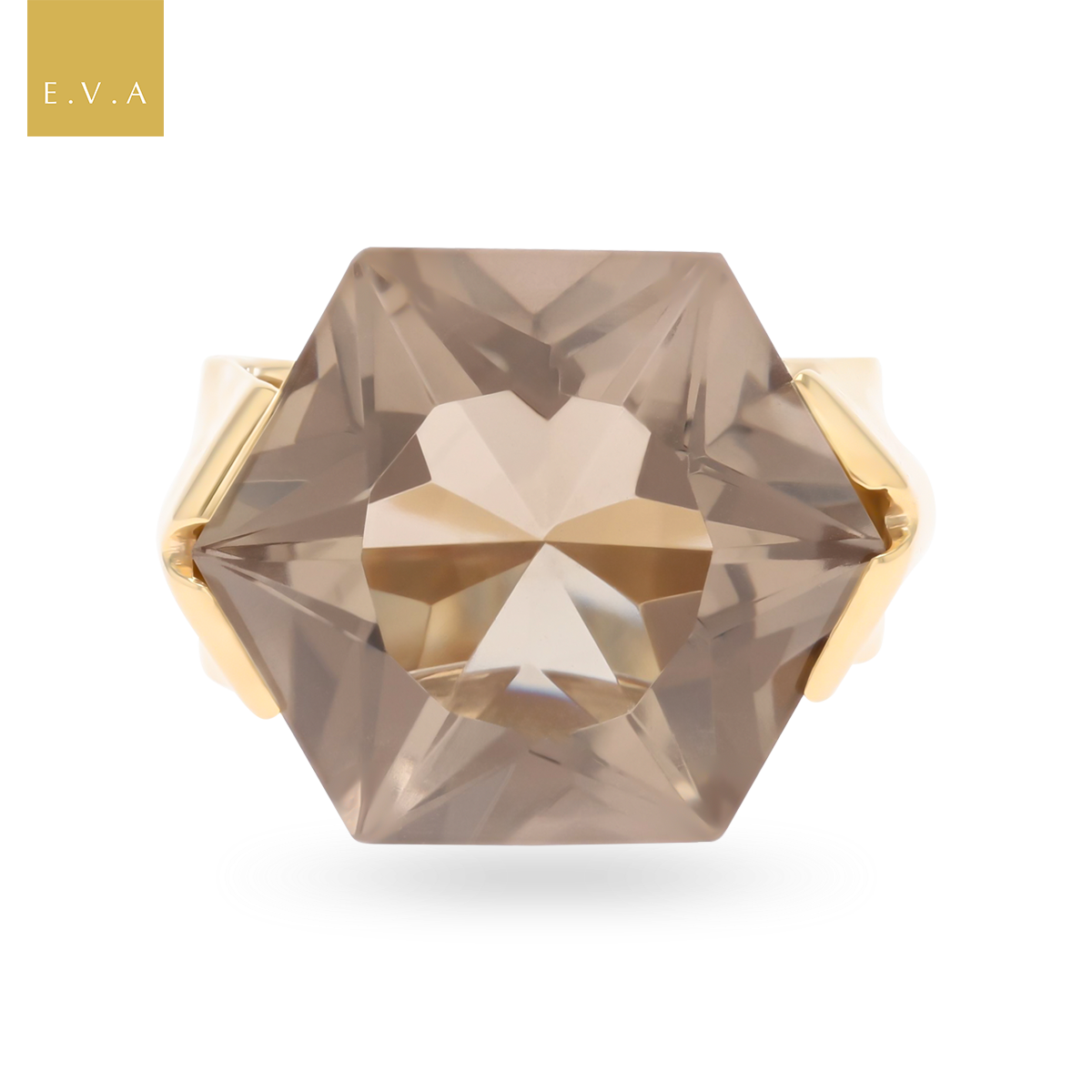 9ct Yellow Gold Hexagon Cut Smokey Quartz Cocktail Ring