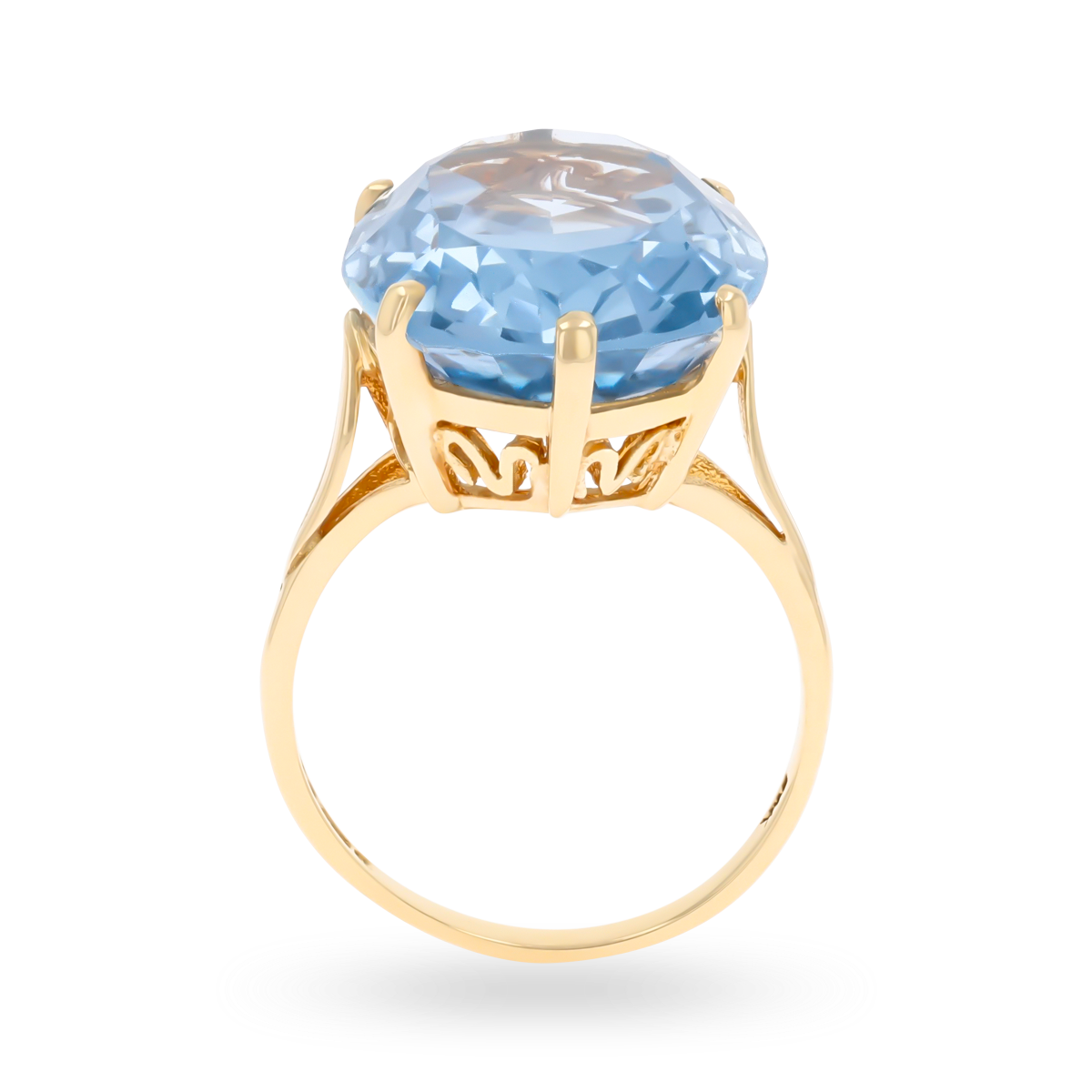 9ct Yellow Gold Oval Cut Synthetic Blue Spinel Cocktail Ring