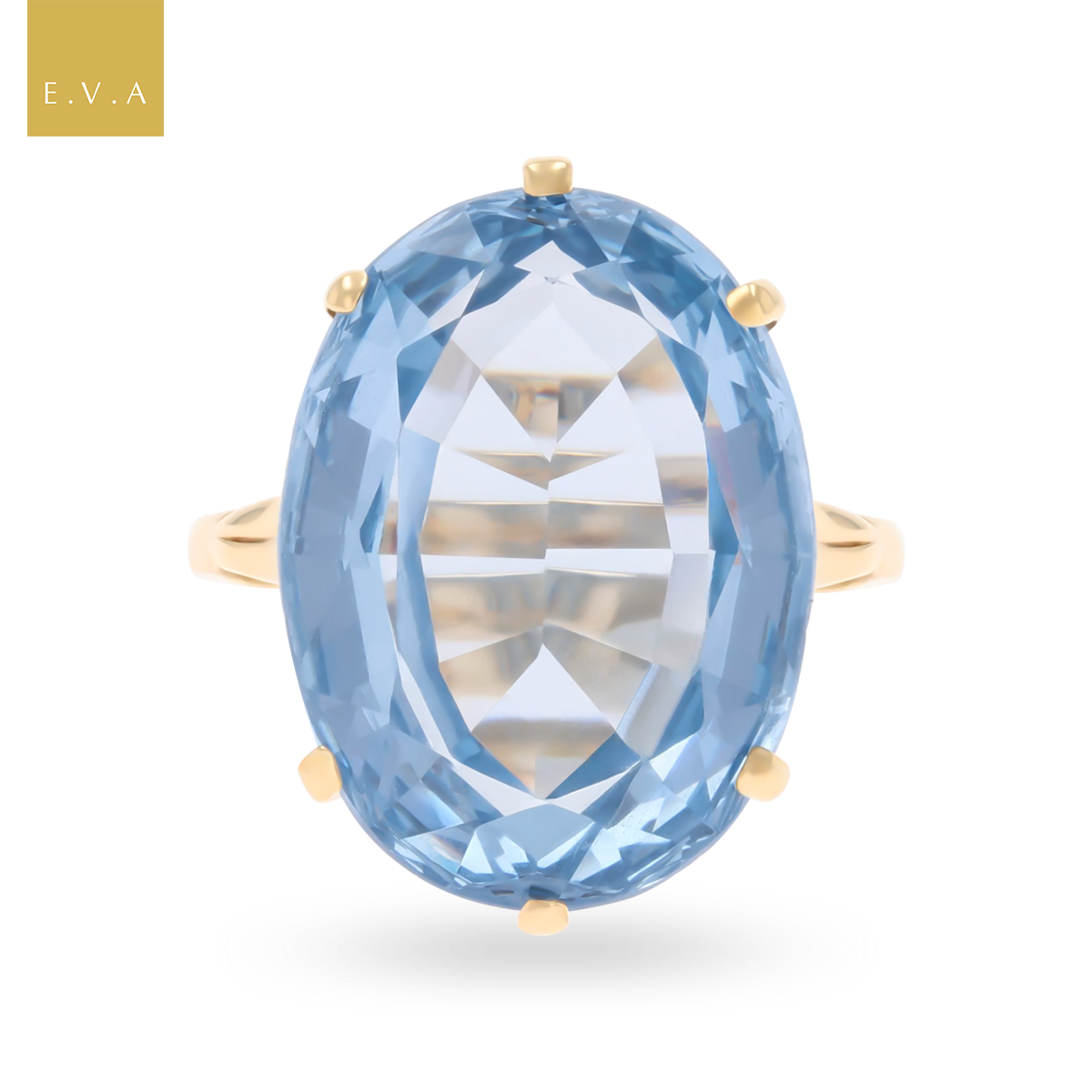 9ct Yellow Gold Oval Cut Synthetic Blue Spinel Cocktail Ring