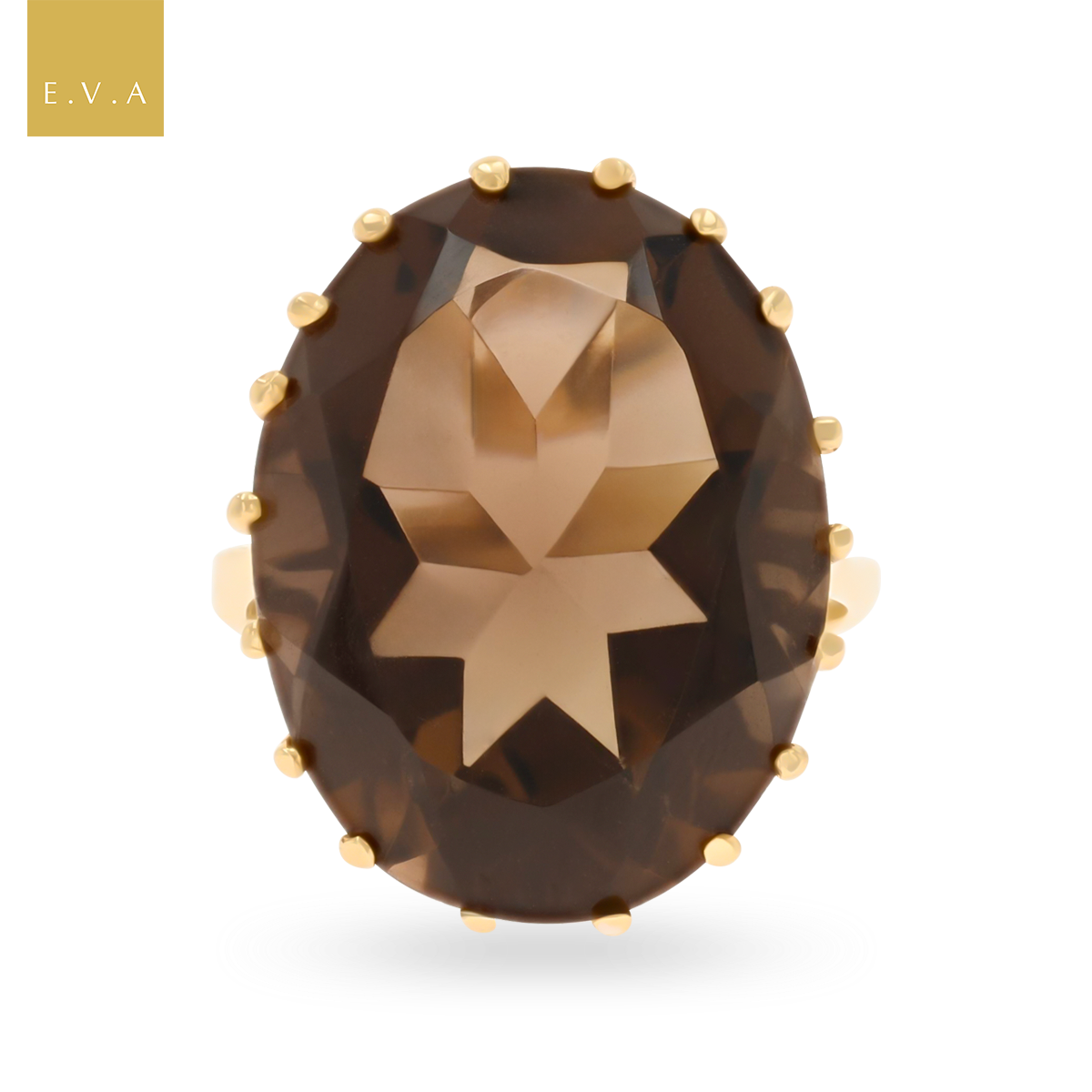 9ct Yellow Gold Oval Cut Smokey Quartz Cocktail Ring