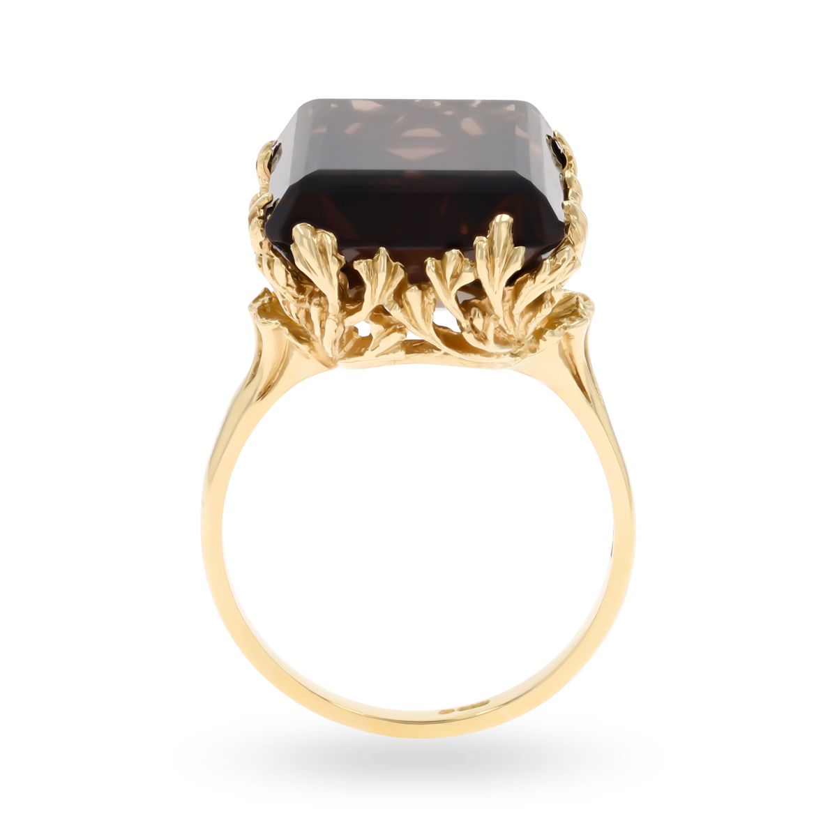 9ct Yellow Gold Emerald Cut Smokey Quartz Leaf Cocktail Ring