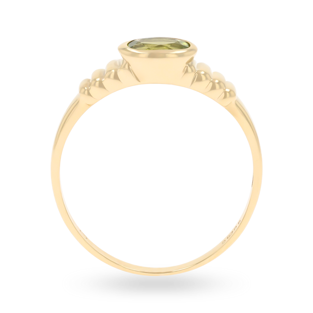 9ct Yellow Gold Oval Shaped Peridot Bezel Set Solitaire Ring