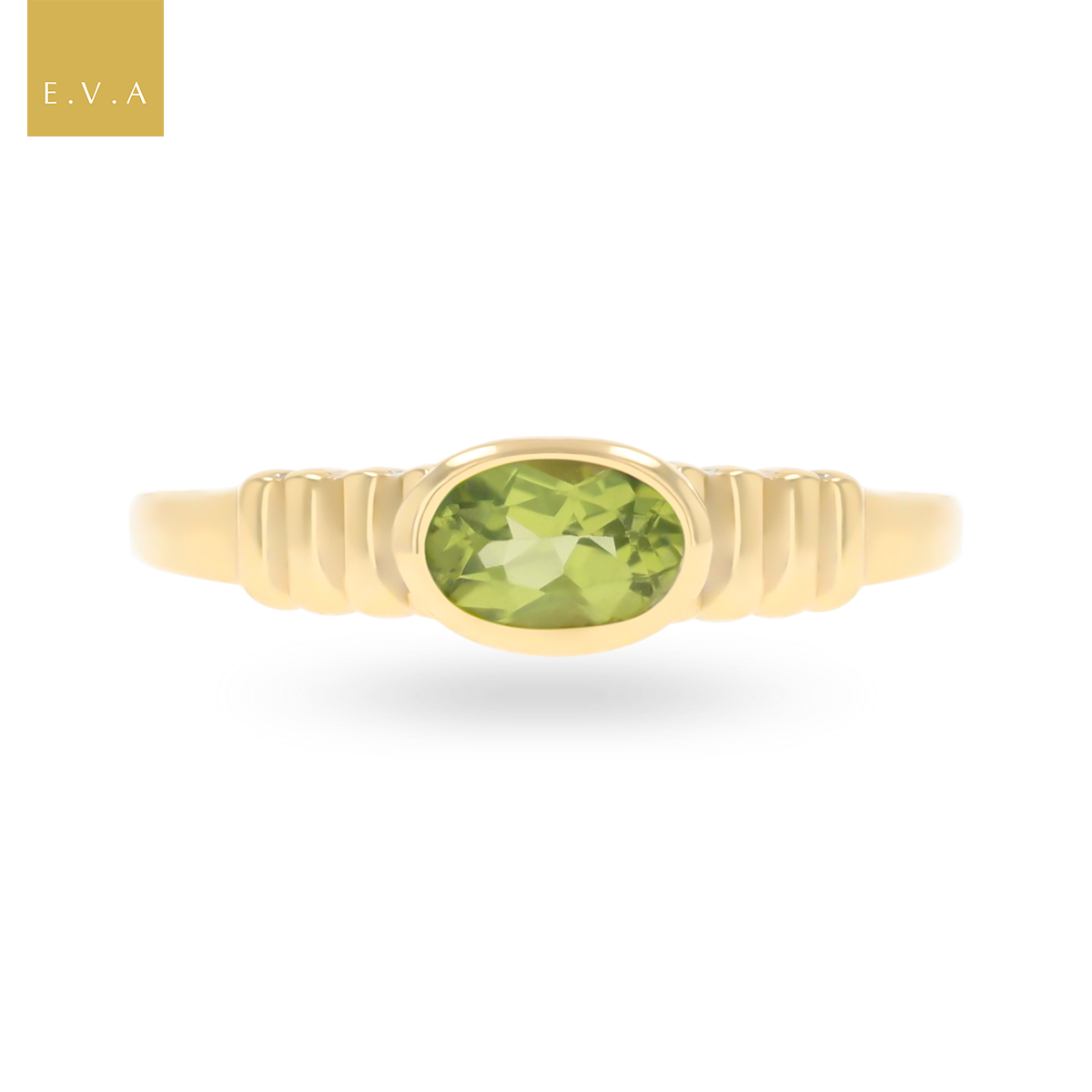 9ct Yellow Gold Oval Shaped Peridot Bezel Set Solitaire Ring
