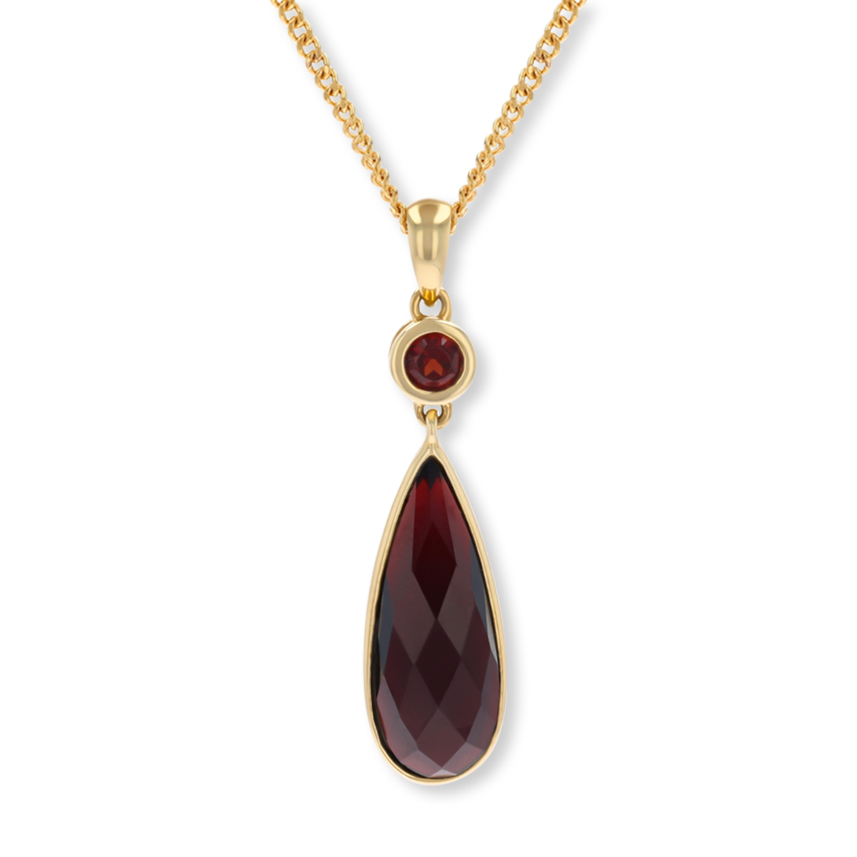 9ct Yellow Gold Garnet Teardrop Pendant & Chain