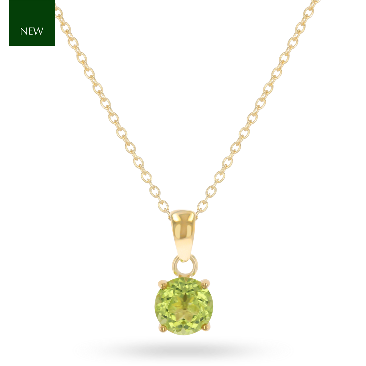 9ct Yellow Gold Round Shaped Peridot Claw Set Pendant & Chain
