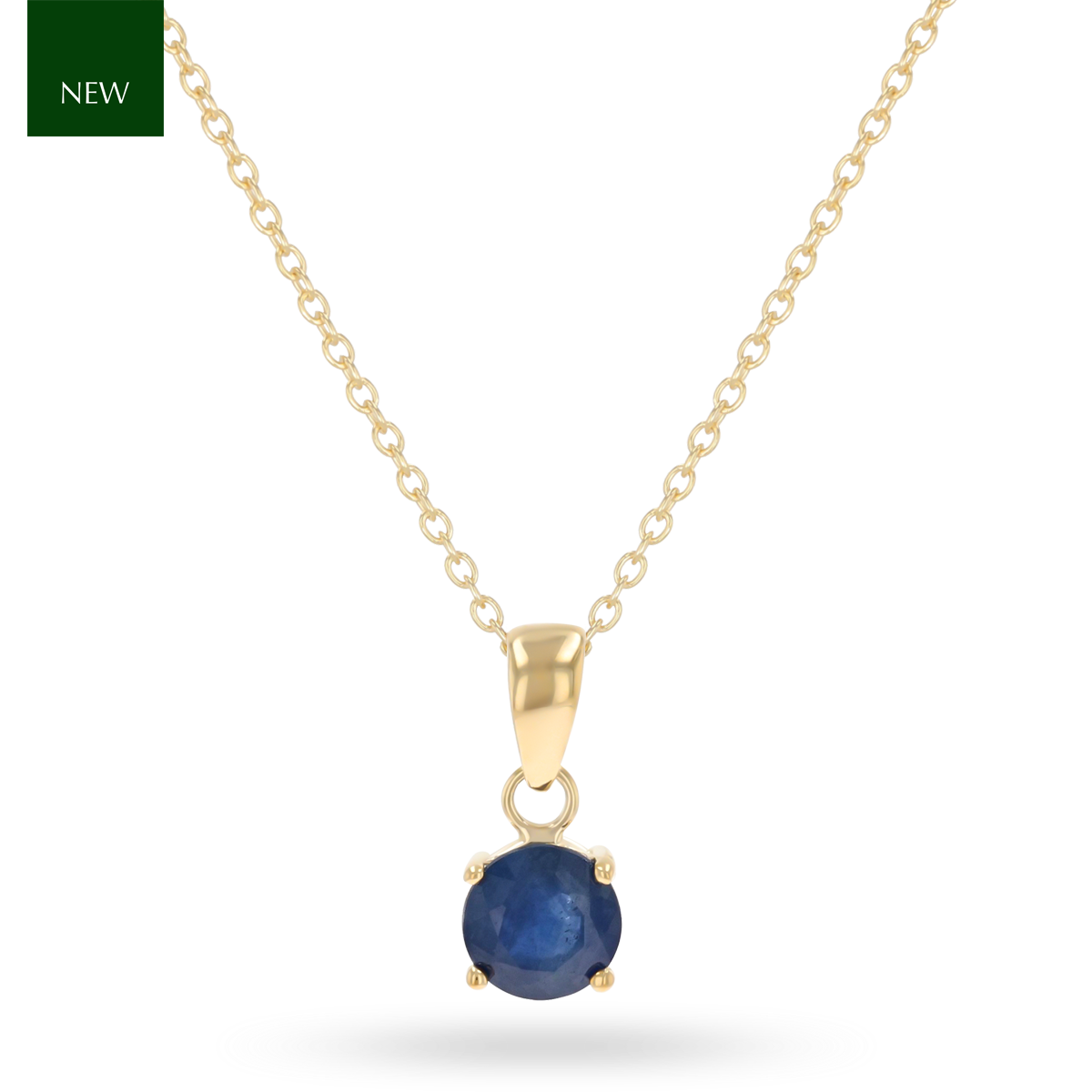9ct Yellow Gold Round Shaped Sapphire Claw Set Pendant & Chain
