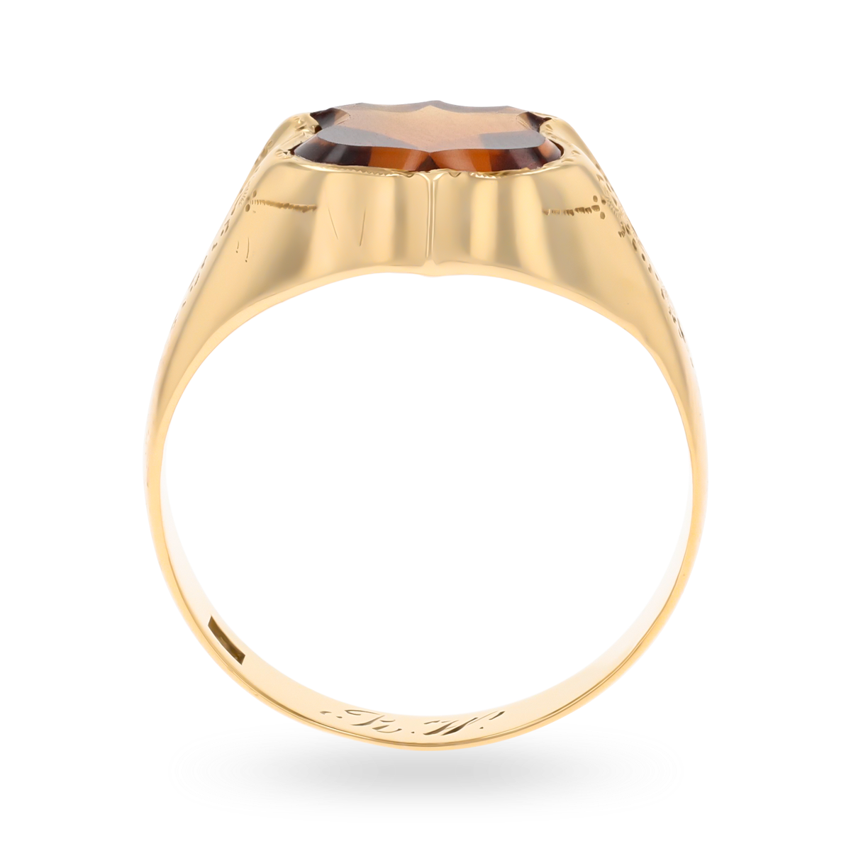 Un-hallmarked 8ct Yellow Gold Shield Shaped Smokey Quartz Signet Ring