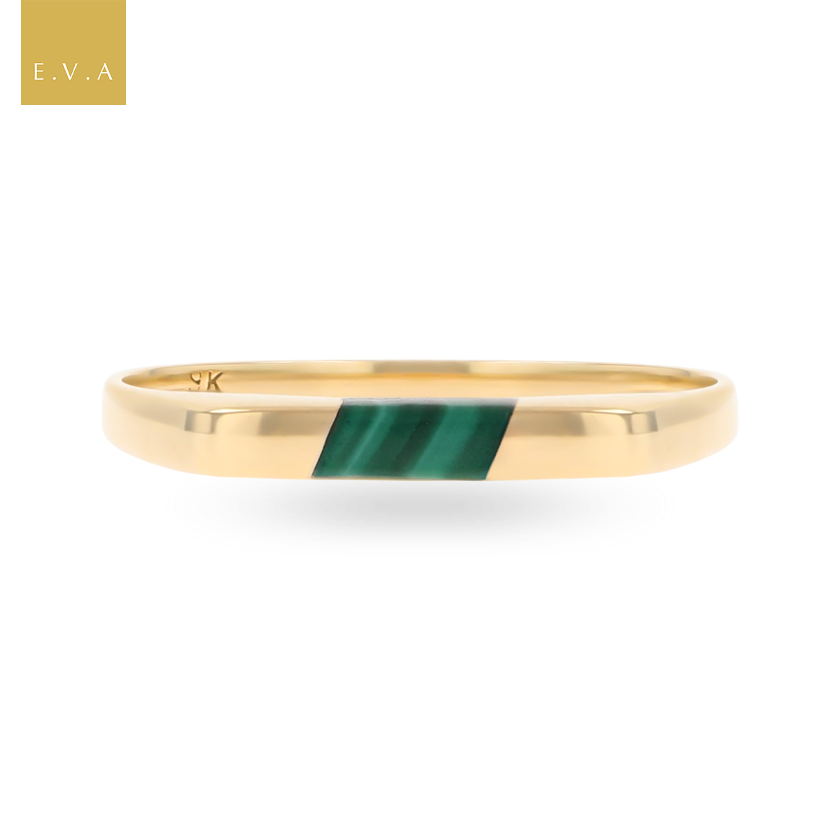 9ct Yellow Gold Malachite Horizontal Rectangle Signet Ring