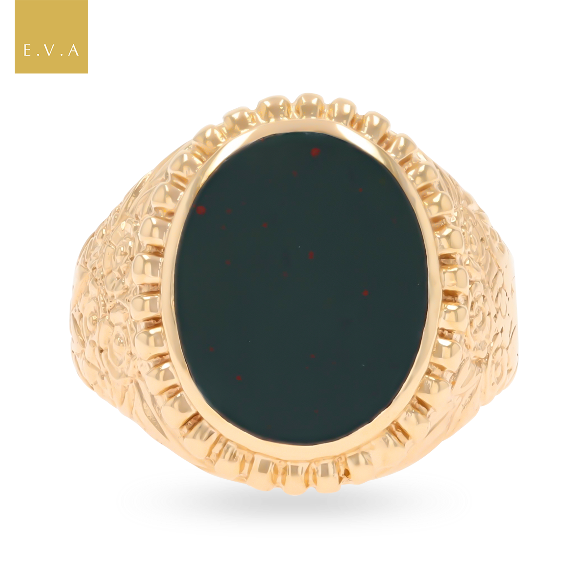9ct Yellow Gold Oval Shaped Bloodstone Engraved Signet Ring
