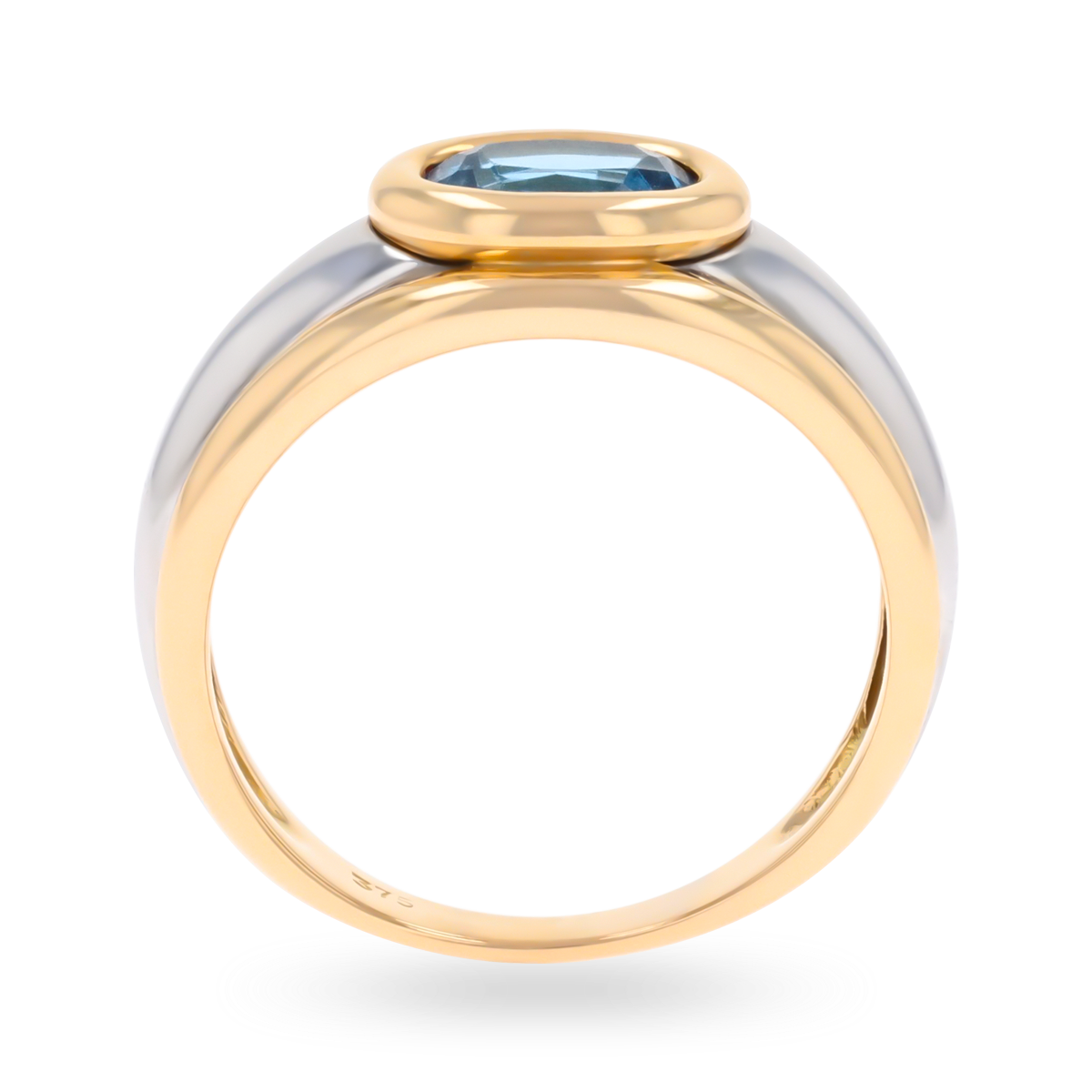 9ct Two Colour Gold Oval Shaped Blue Topaz Signet Ring