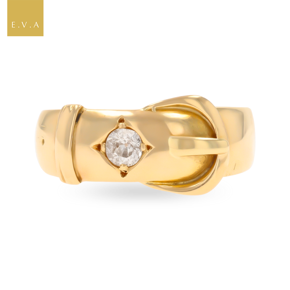 18ct Yellow Gold Old Mine Cut Diamond Set Victorian Buckle Ring