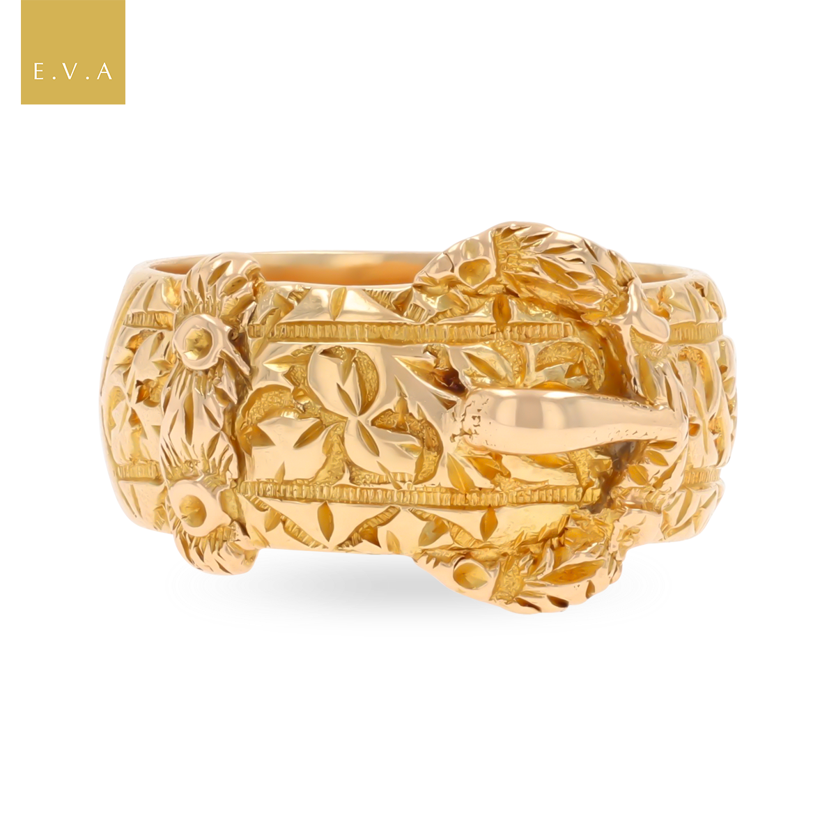 18ct Yellow Gold Chased Edwardian Buckle Ring