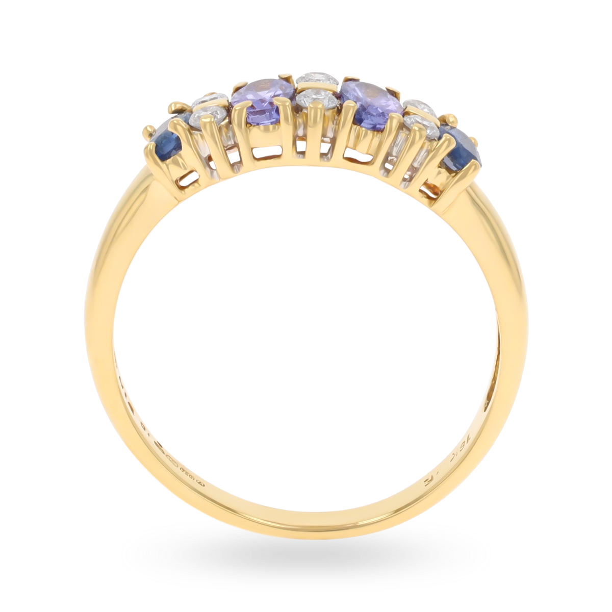 18ct Yellow Gold Tanzanite, Sapphire & Diamond Set Ring