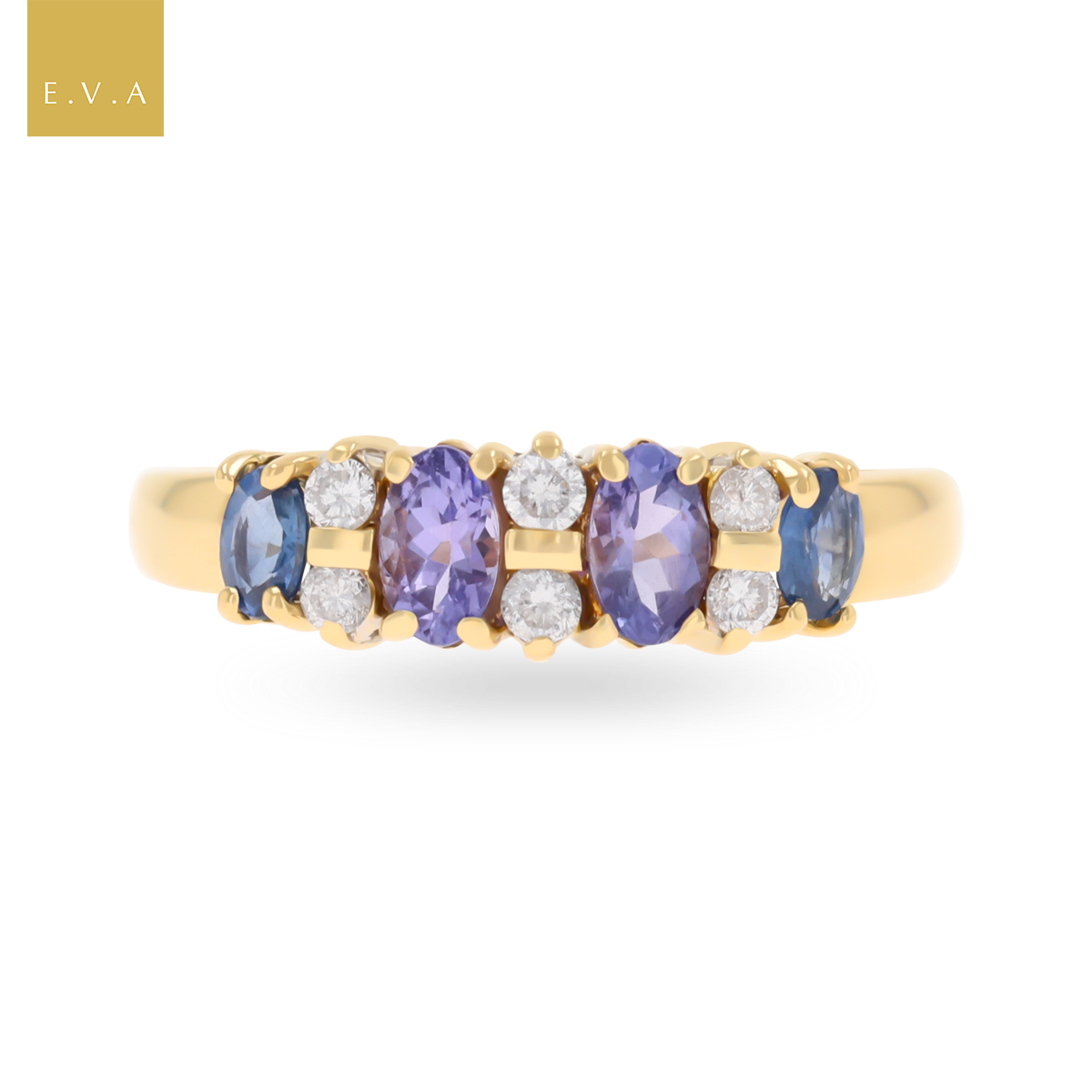 18ct Yellow Gold Tanzanite, Sapphire & Diamond Set Ring