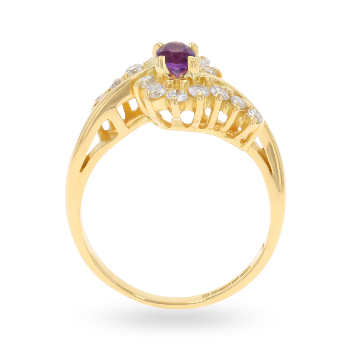 18ct Yellow Gold Amethyst & Diamond Twist Ring