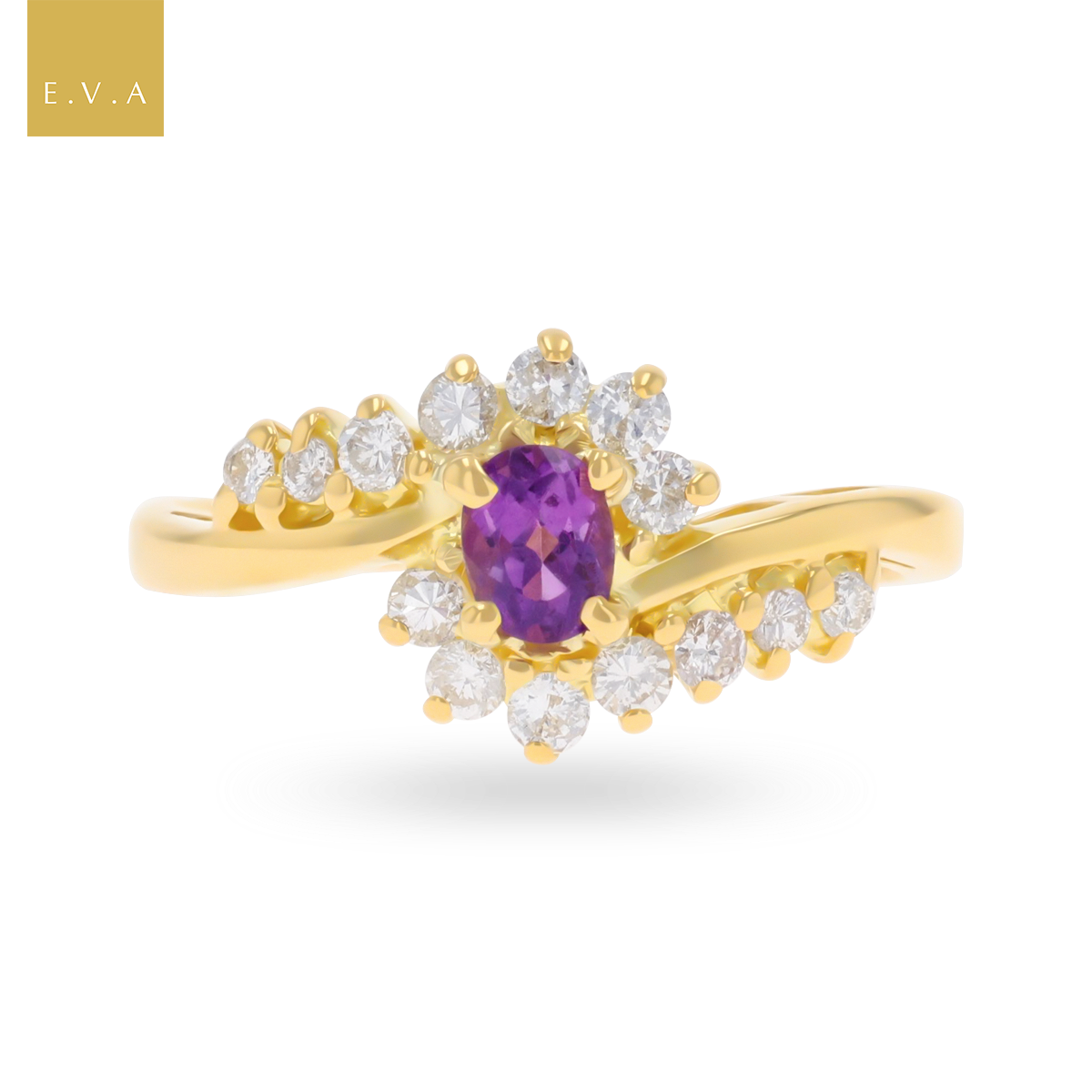 18ct Yellow Gold Amethyst & Diamond Twist Ring