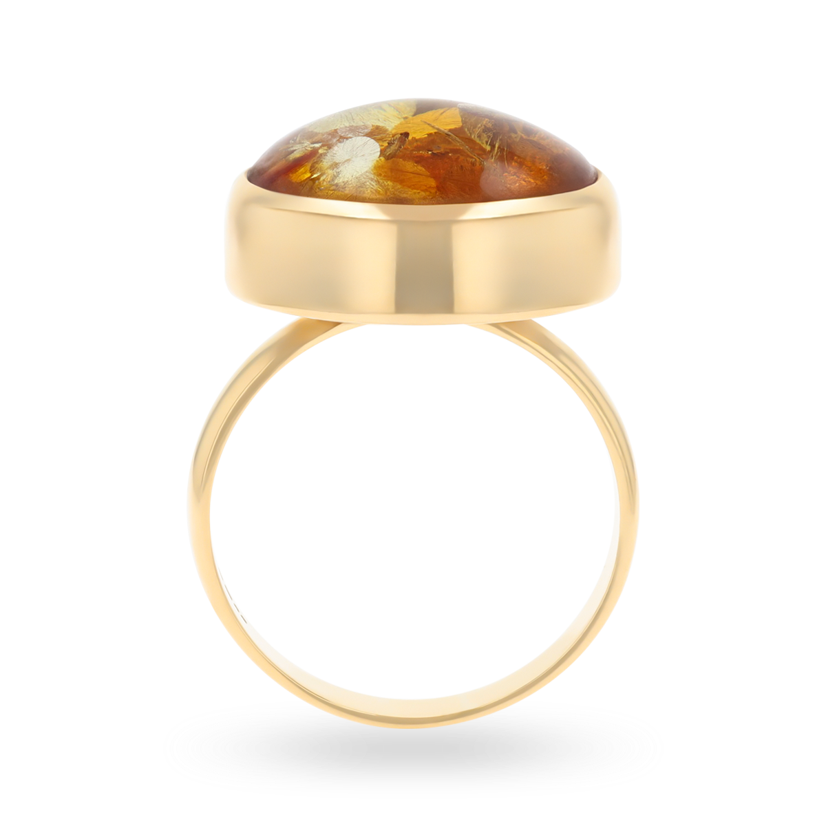 9ct Yellow Gold Round Cabochon Amber Ring