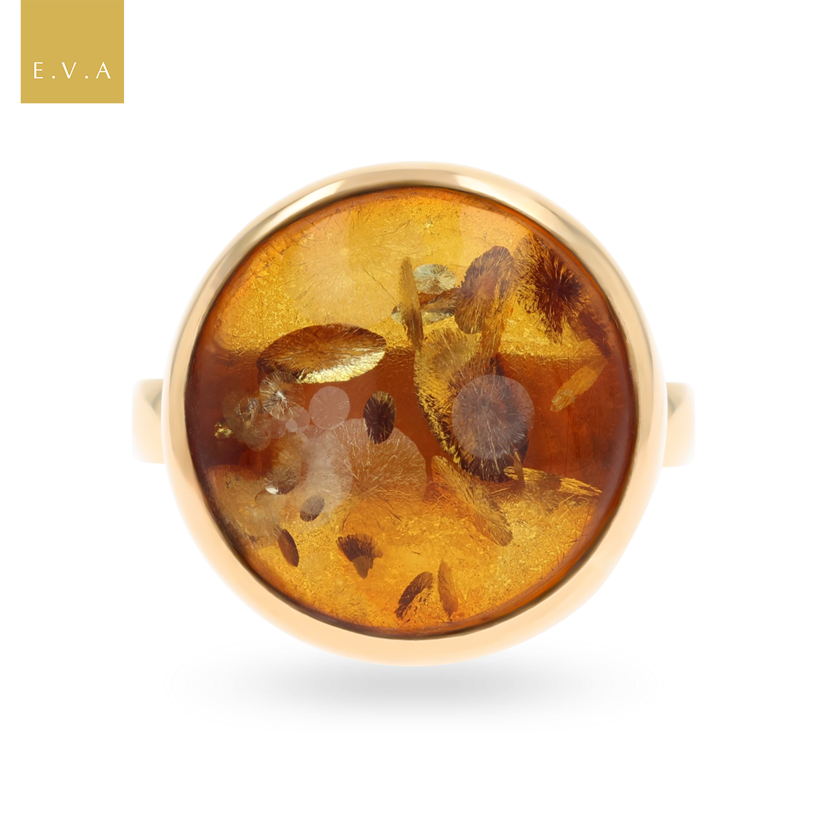 9ct Yellow Gold Round Cabochon Amber Ring