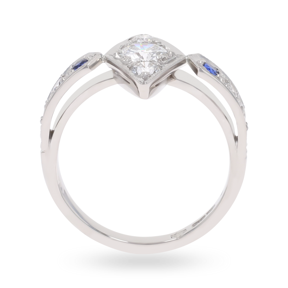 Platinum Diamond & Sapphire Set Kite Shaped Ring