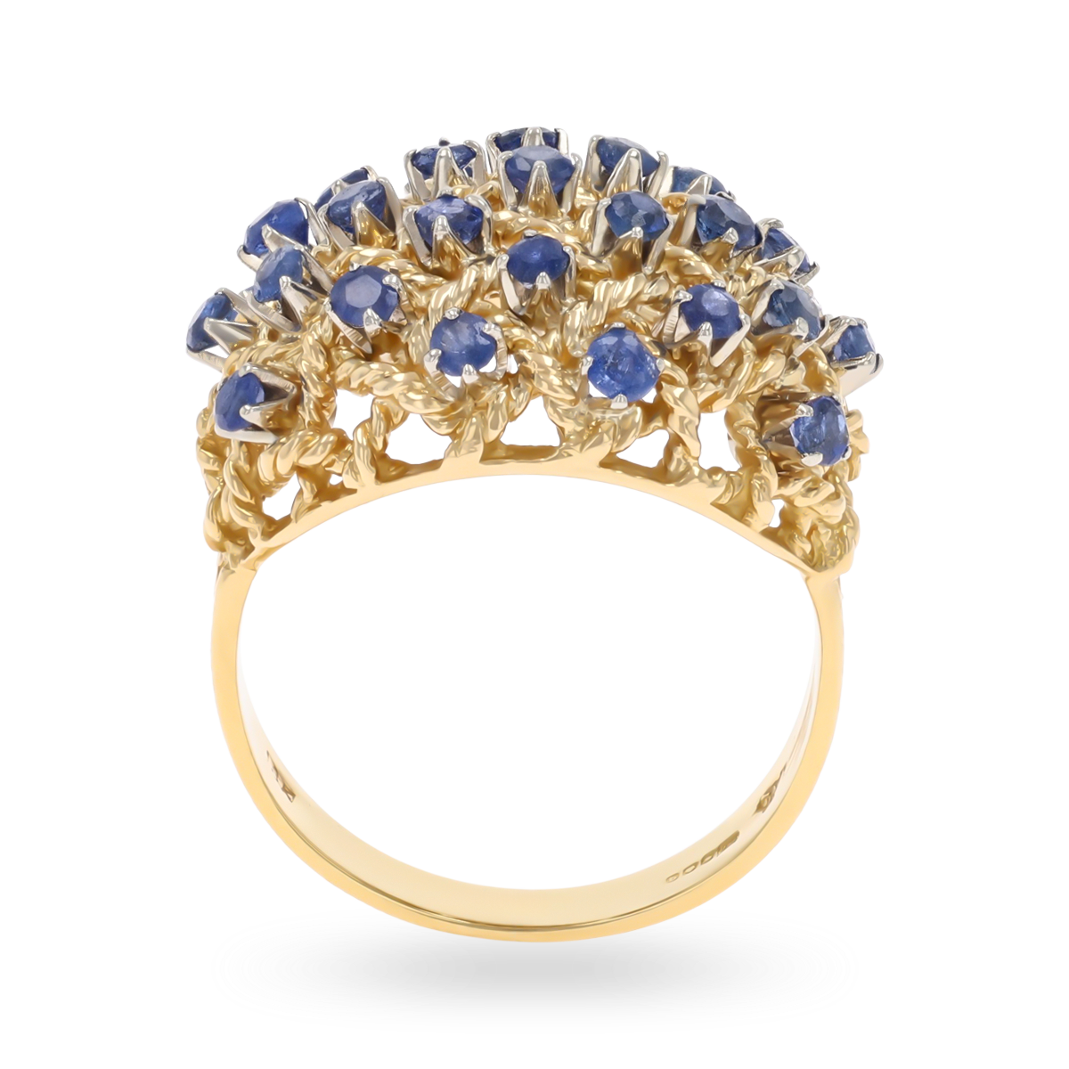 18ct Yellow Gold Sapphire Lattice Bombé Ring