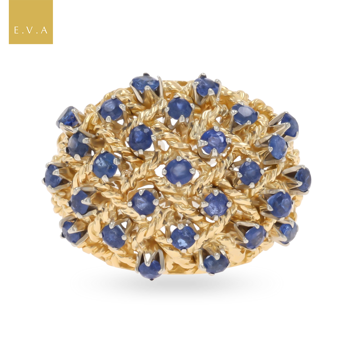 18ct Yellow Gold Sapphire Lattice Bombé Ring