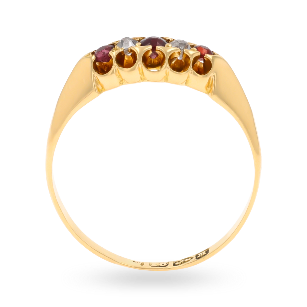 18ct Yellow Gold Garnet & Diamond Five Stone Victorian Ring