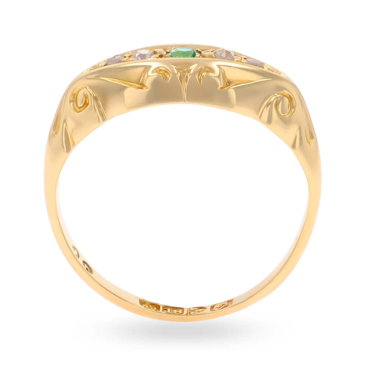 18ct Yellow Gold Emerald & Diamond Five Stone Edwardian Ring