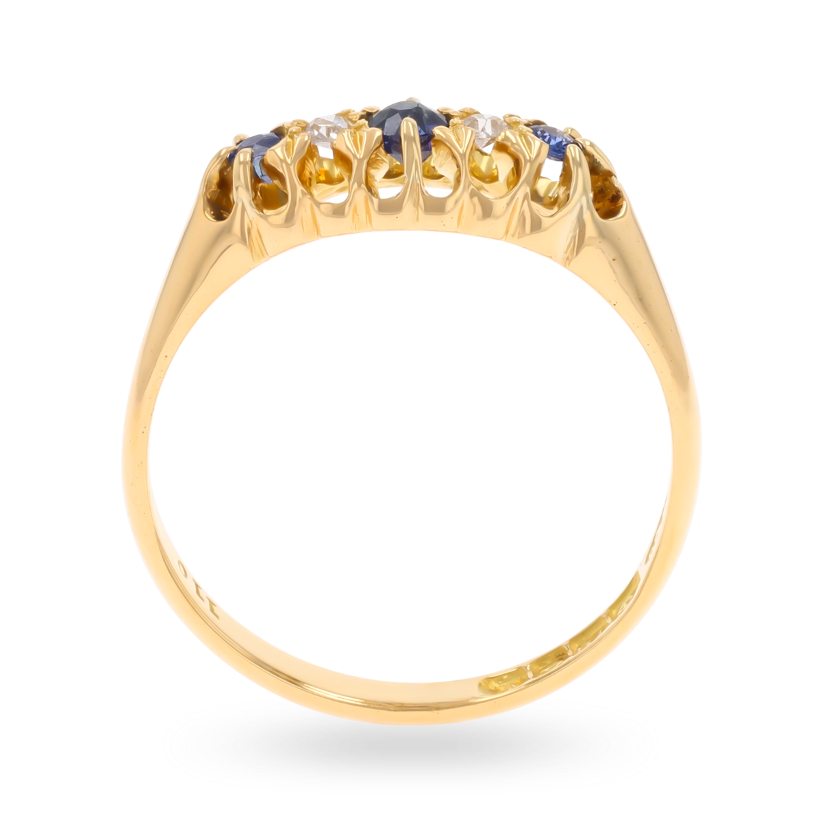 18ct Yellow Gold Sapphire & Diamond Five Stone Antique Ring