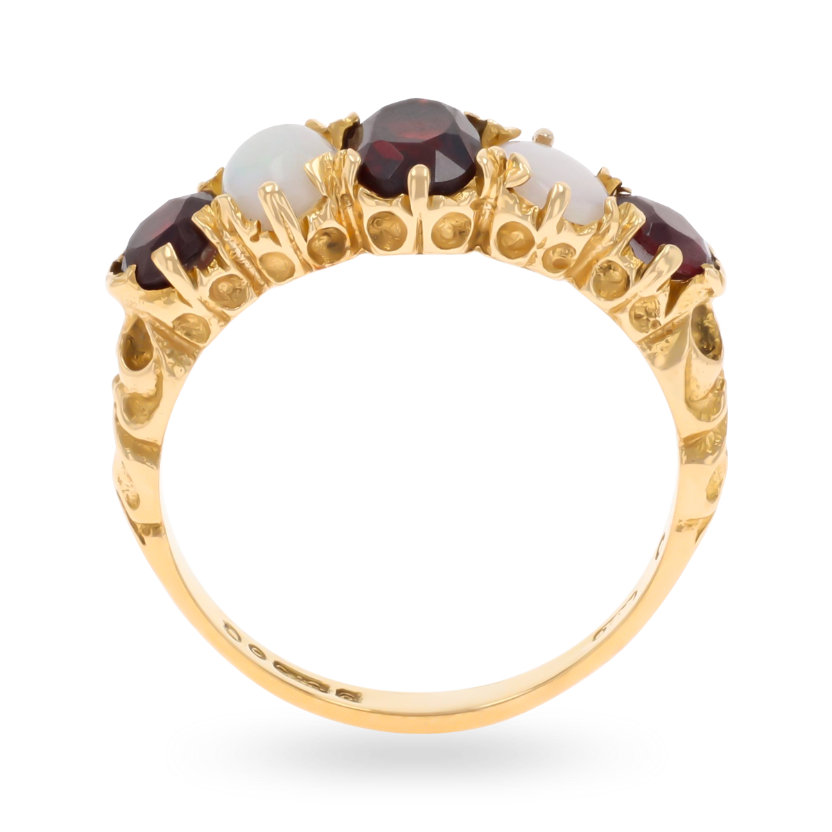 9ct Yellow Gold Garnet & Opal Five Stone Ring