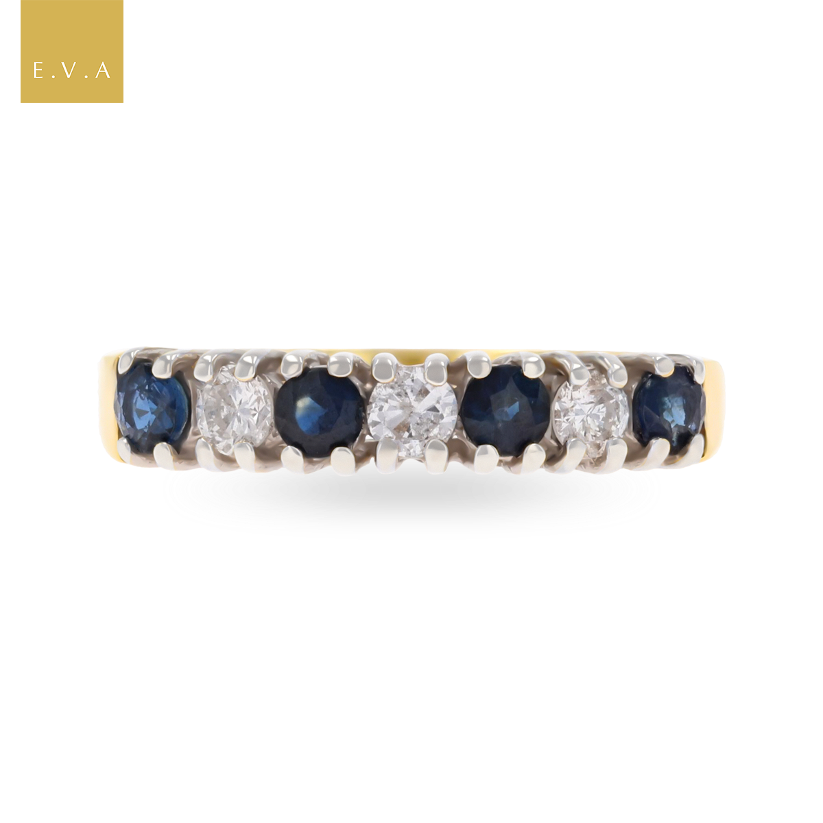 18ct Yellow Gold Sapphire & Diamond Seven Stone Ring