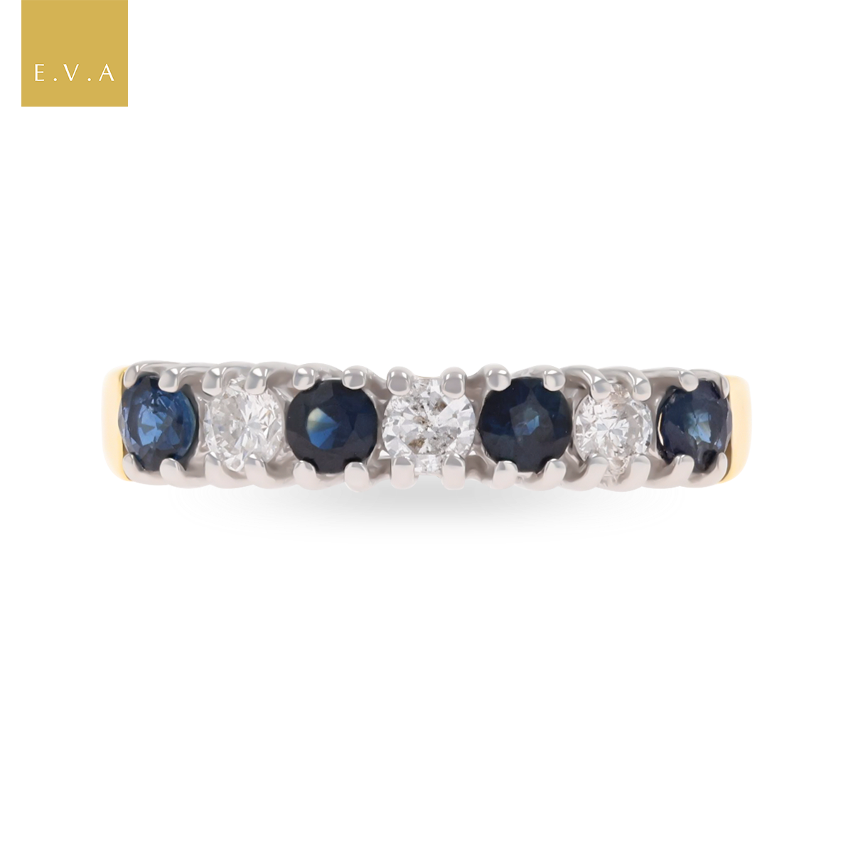 18ct Yellow Gold Sapphire & Diamond Seven Stone Ring