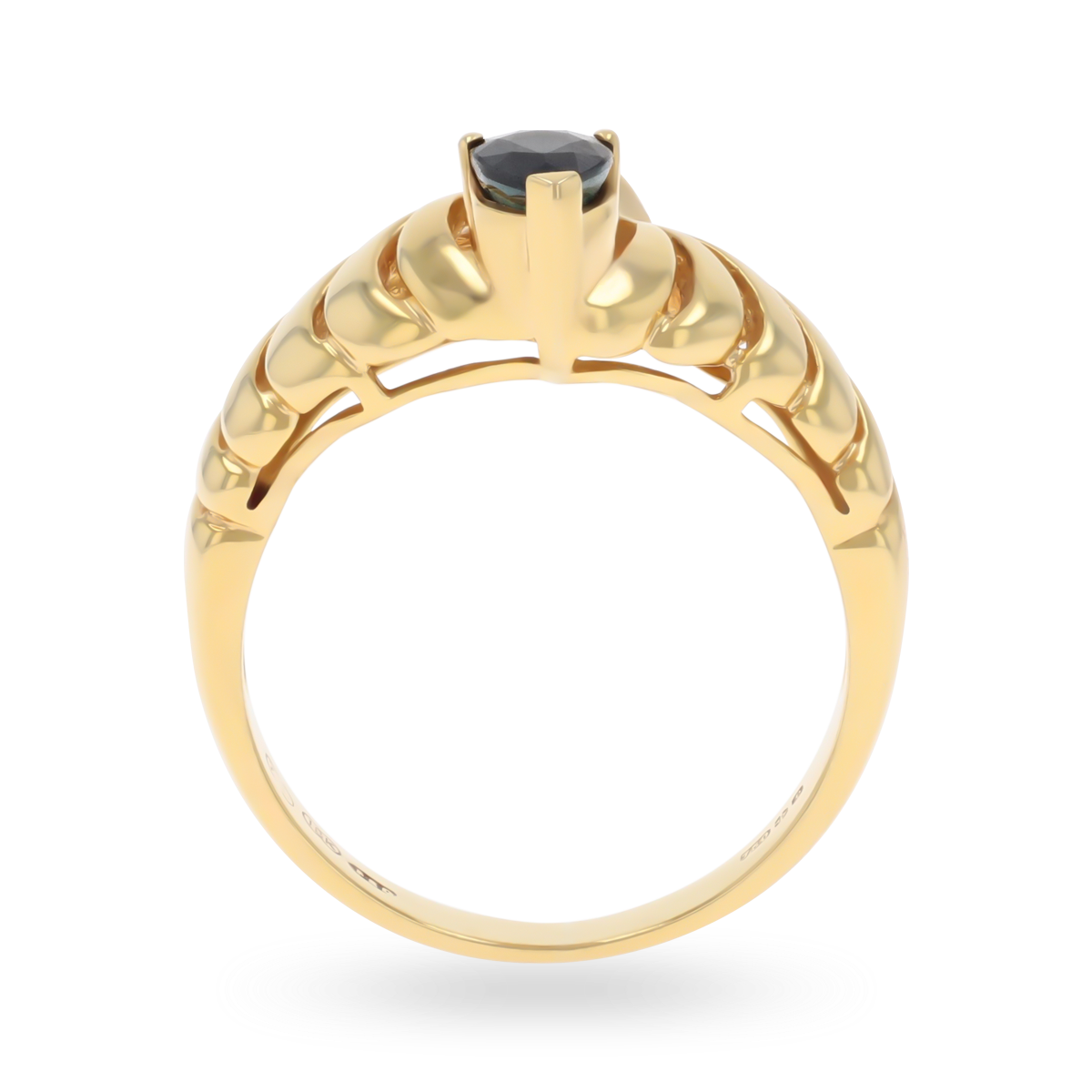 18ct Yellow Gold Pear Shaped Sapphire & Tapered Baguette Cut Diamond Ring