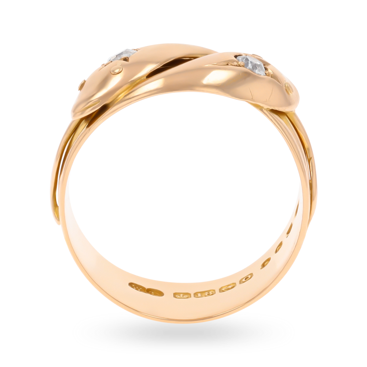 18ct Yellow Gold Double Snake Old Cut Diamond Edwardian Ring