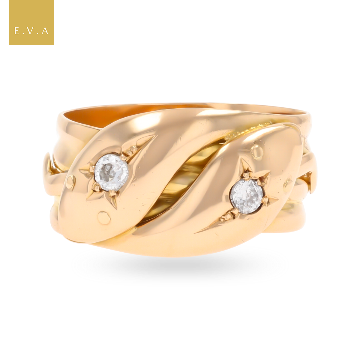 18ct Yellow Gold Double Snake Old Cut Diamond Edwardian Ring