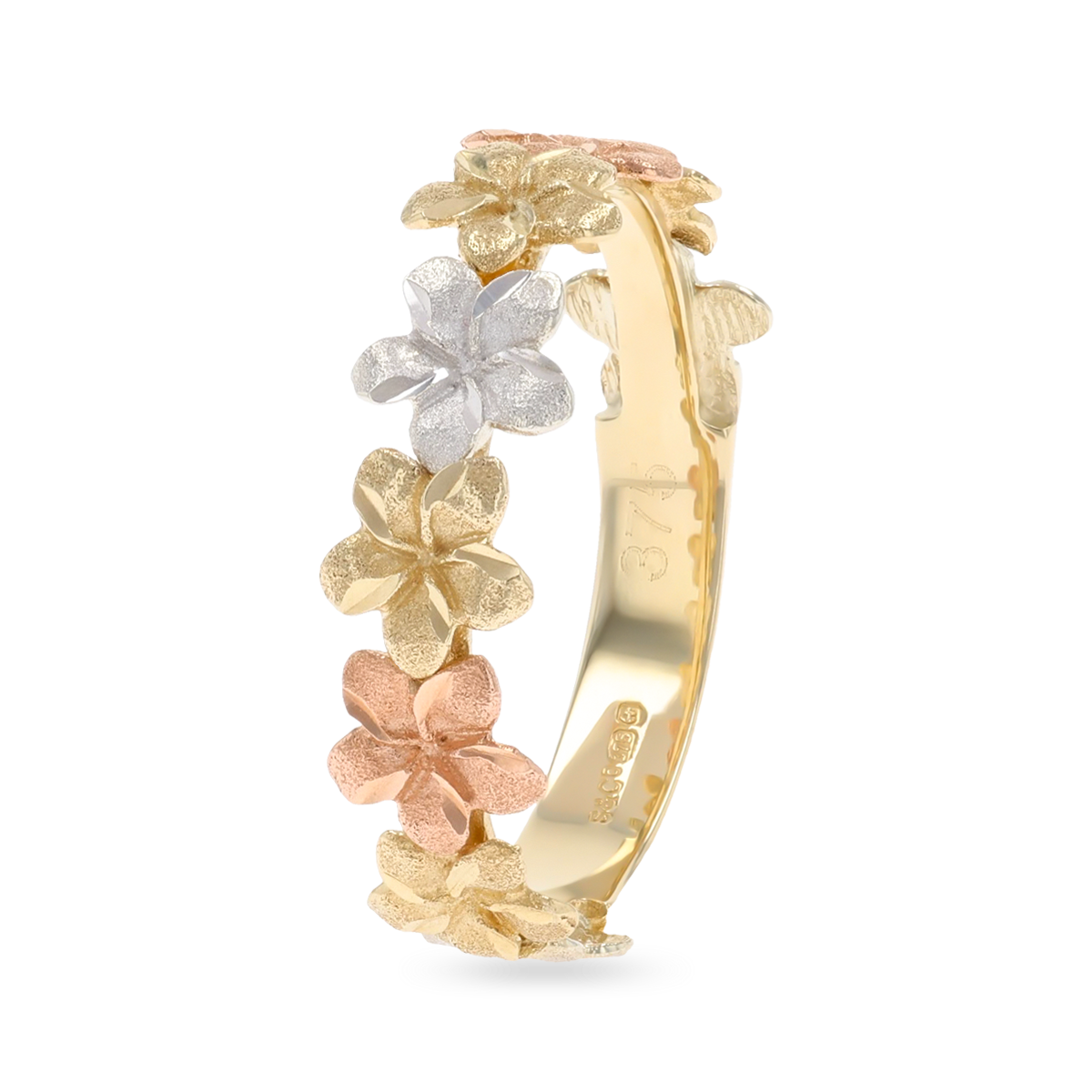 9ct Three Colour Gold Flower Garland Ring
