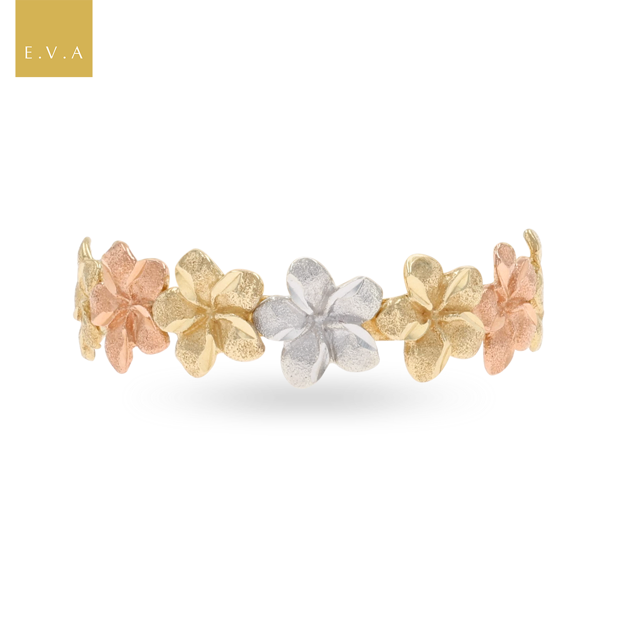 9ct Three Colour Gold Flower Garland Ring