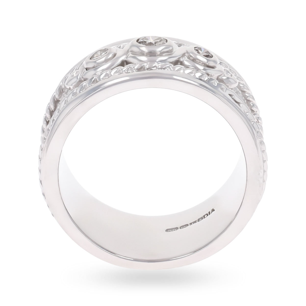 9ct White Gold Diamond Set Satin Rope Edge Ring