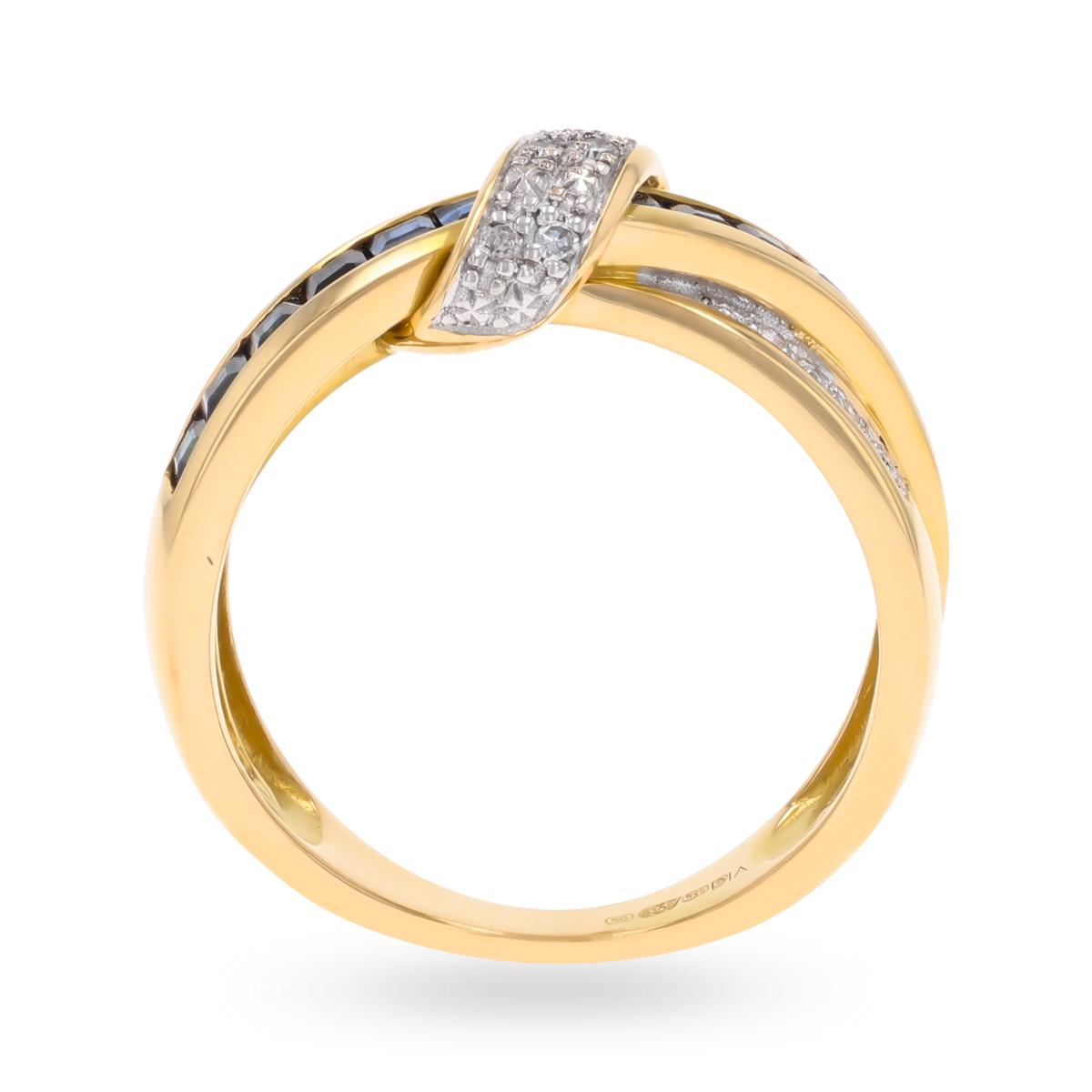 9ct Yellow Gold Sapphire & Diamond Crossover Ring