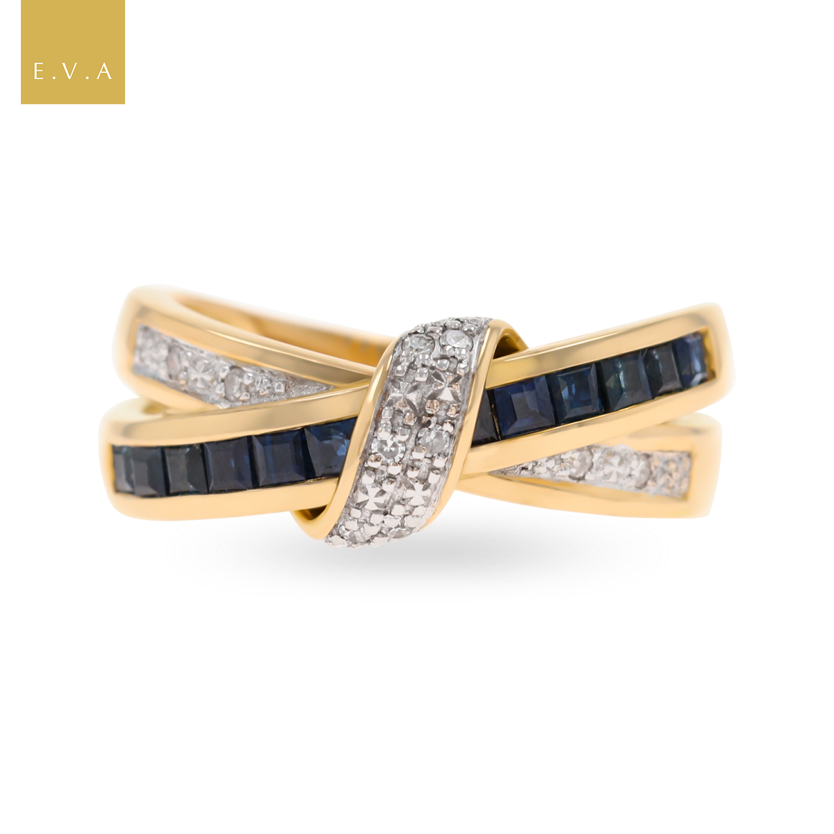 9ct Yellow Gold Sapphire & Diamond Crossover Ring