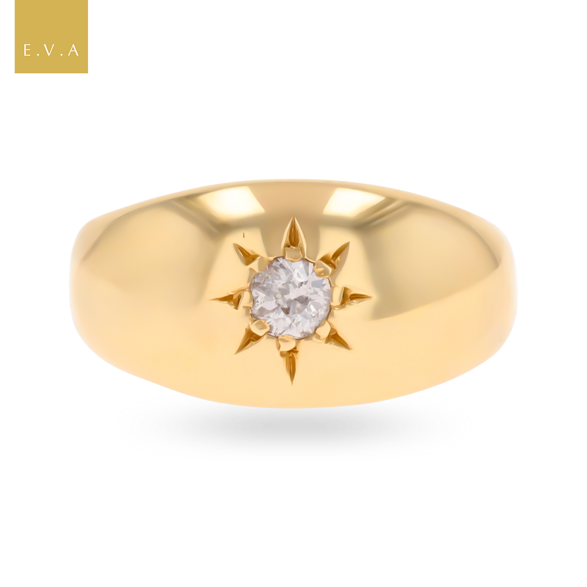 18ct Yellow Gold Old Mine Cut Diamond Star Set Edwardian Ring