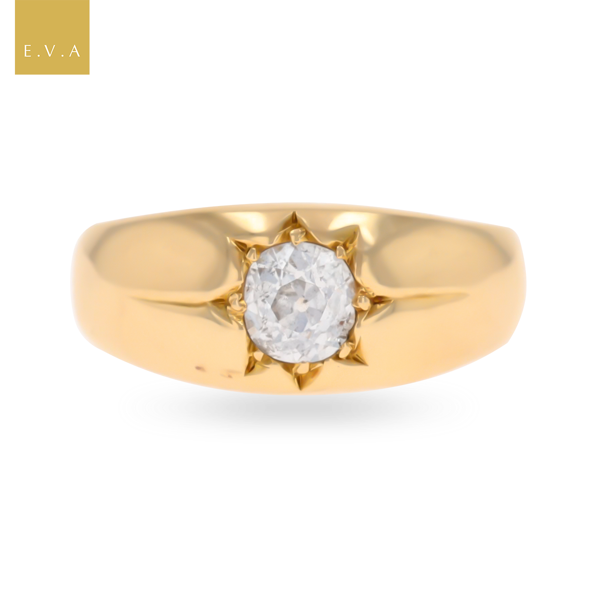 18ct Yellow Gold Old Cut Diamond Star Set Solitaire Ring