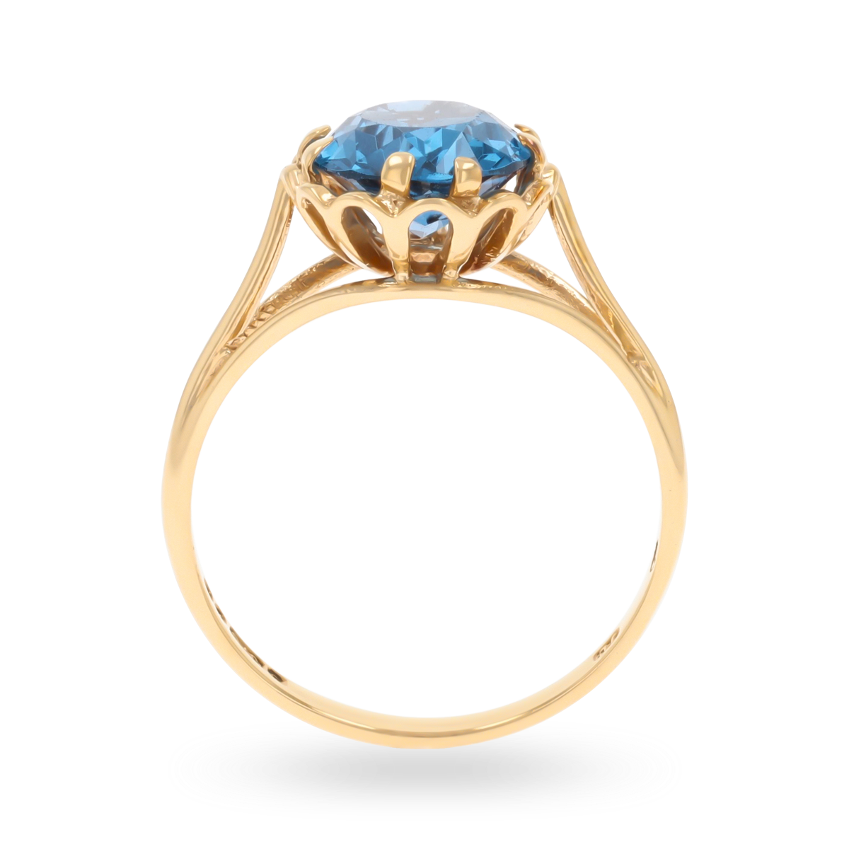 9ct Yellow Gold Synthetic Blue Spinel Lotus Ring