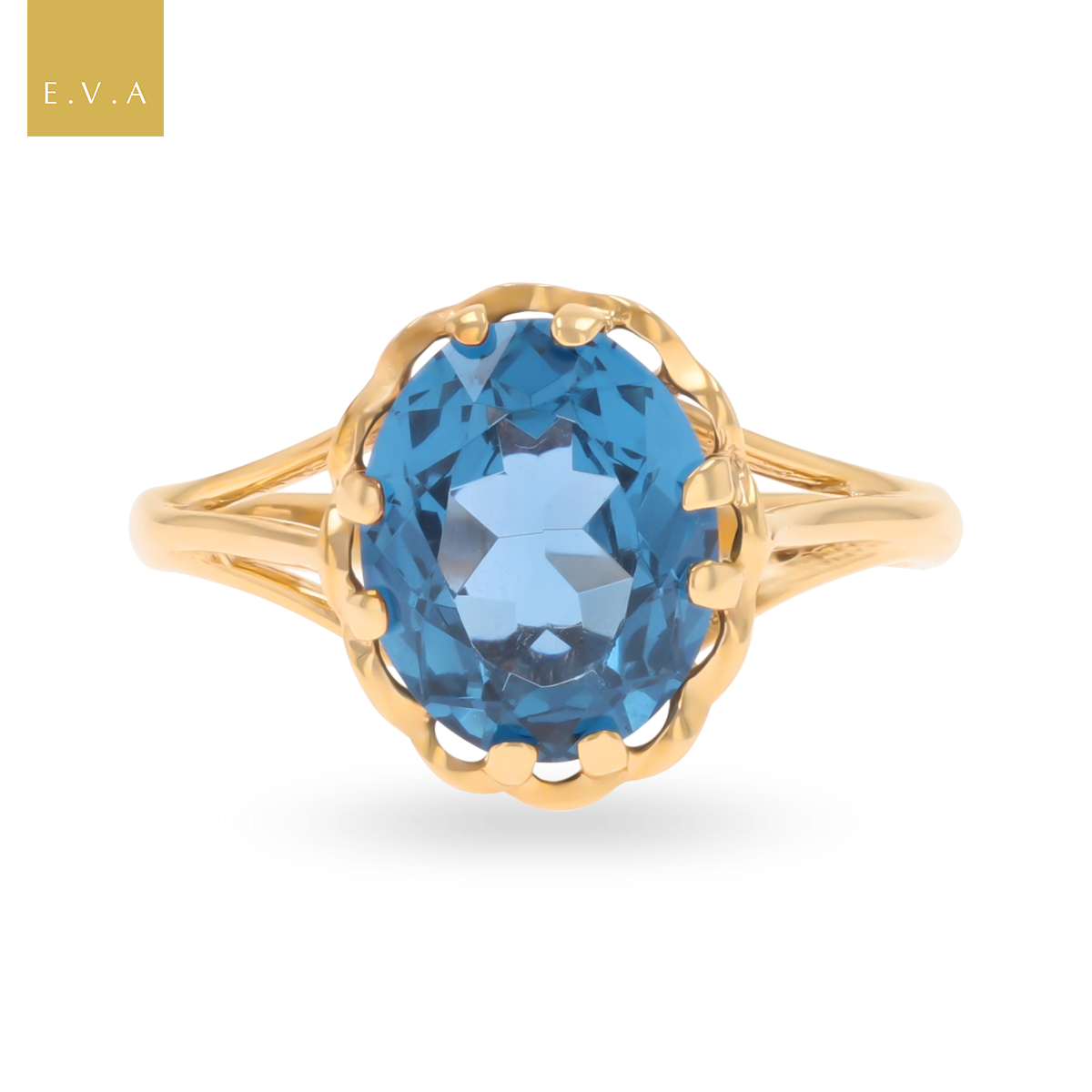 9ct Yellow Gold Synthetic Blue Spinel Lotus Ring