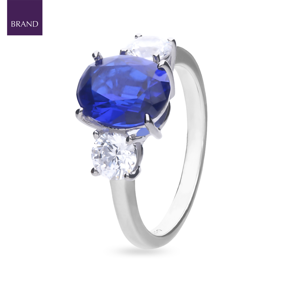 Sterling Silver Oval Blue Cubic Zirconia Trilogy Ring