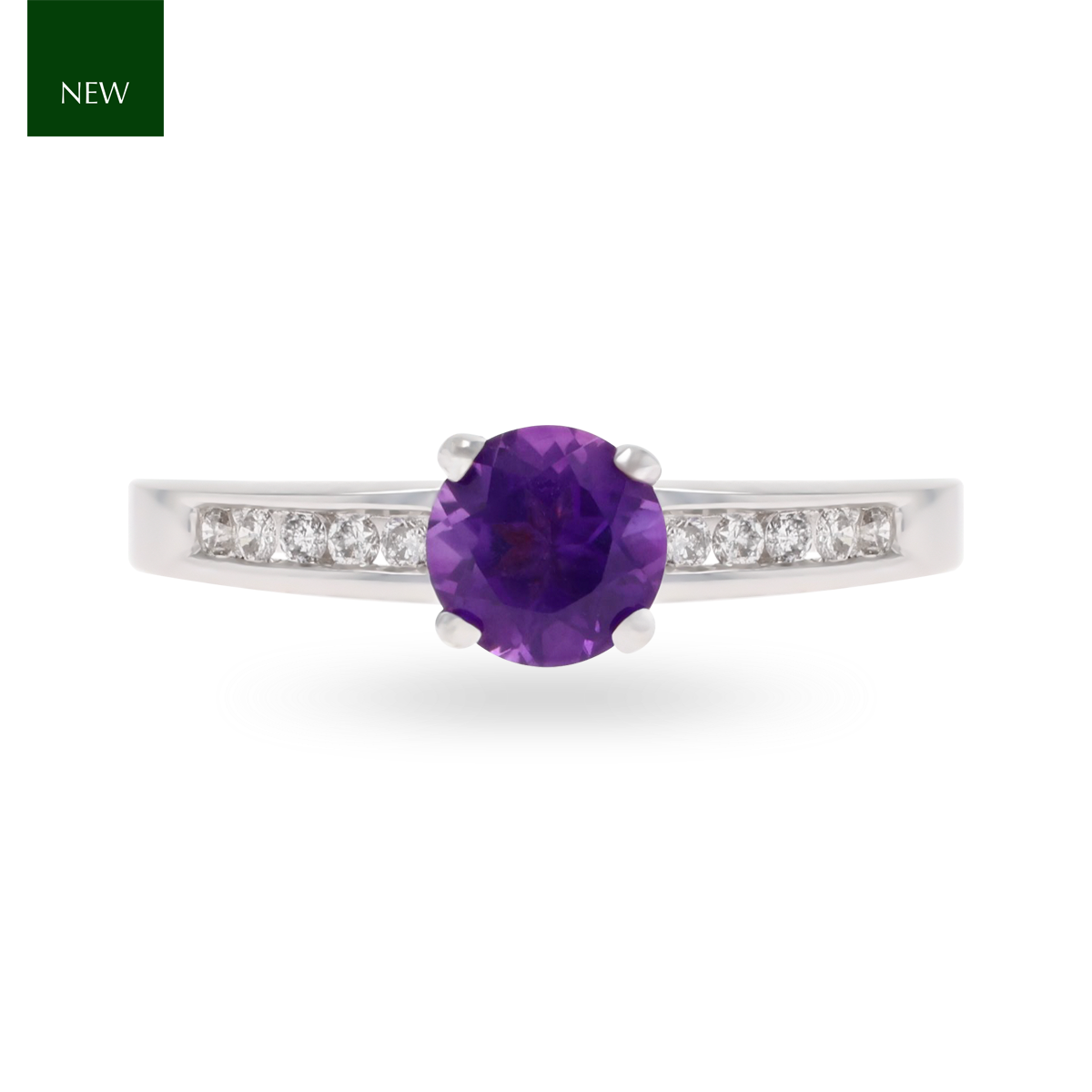 18ct White Gold Amethyst & Diamond Channel Set Shoulders Solitaire Ring