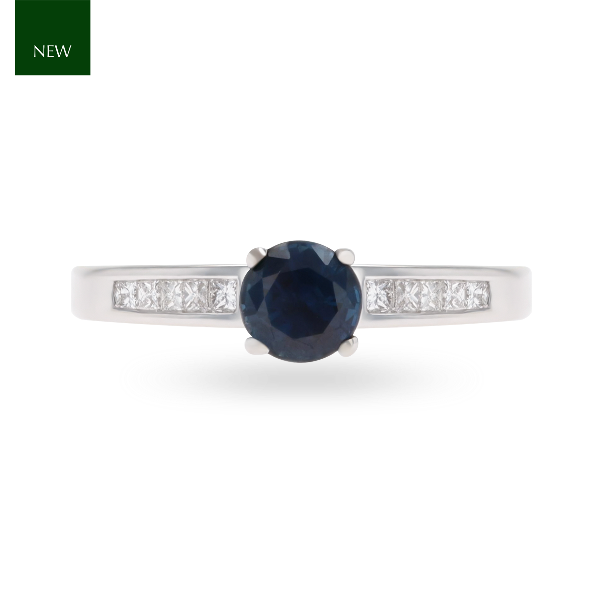 18ct White Gold Sapphire & Diamond Channel Set Shoulders Solitaire Ring